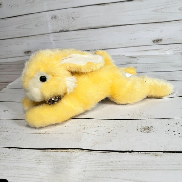 Fukei Industrial Cream Rabbit Plush 12" Stuffed Animal w/ Brown Checkered Bow - Picture 2 of 7